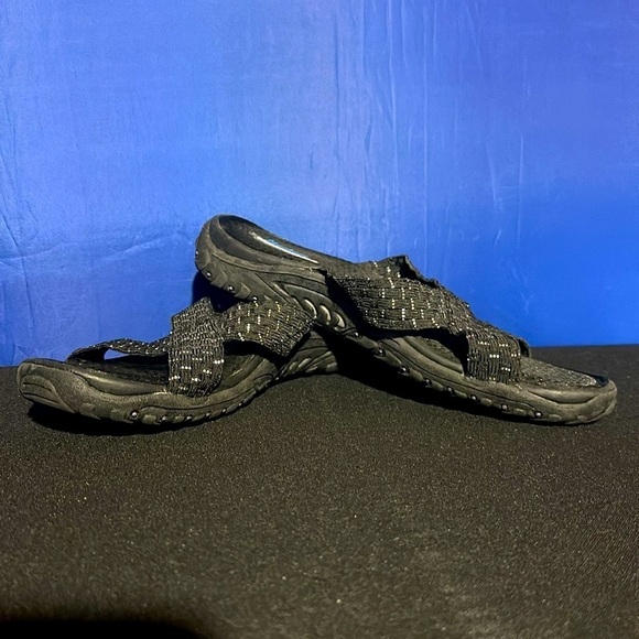 Skechers Outdoor Lifestyle Sandals Womens 11.0 Black Woven Slip On Memory Foam - Picture 2 of 8